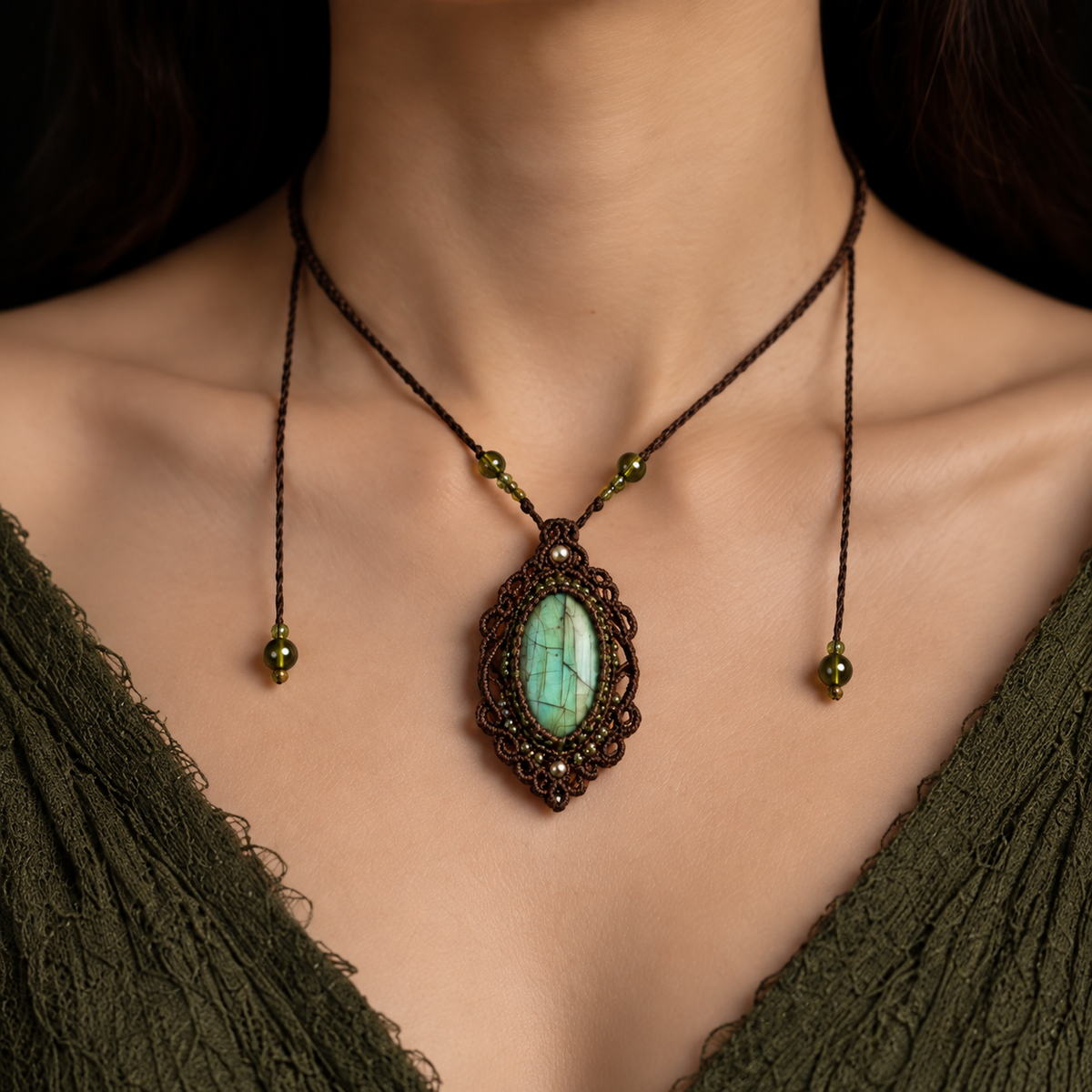 Labradorite Meadow Woven Necklace