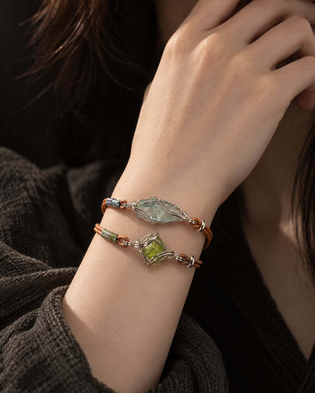 Custom Aquamarine or Peridot Wrap Bracelet